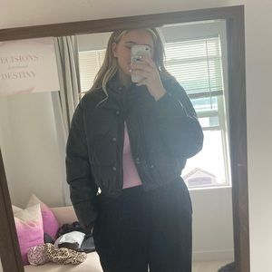 Faux leather cropped puffer
